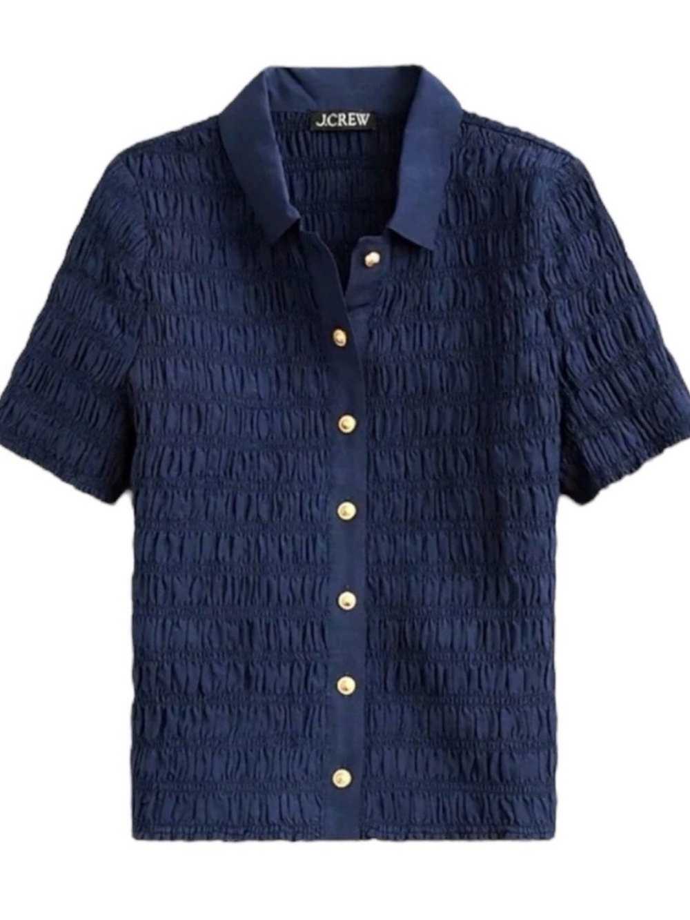 J.Crew Womenβs Navy Textured Short-Sleeve Blouse